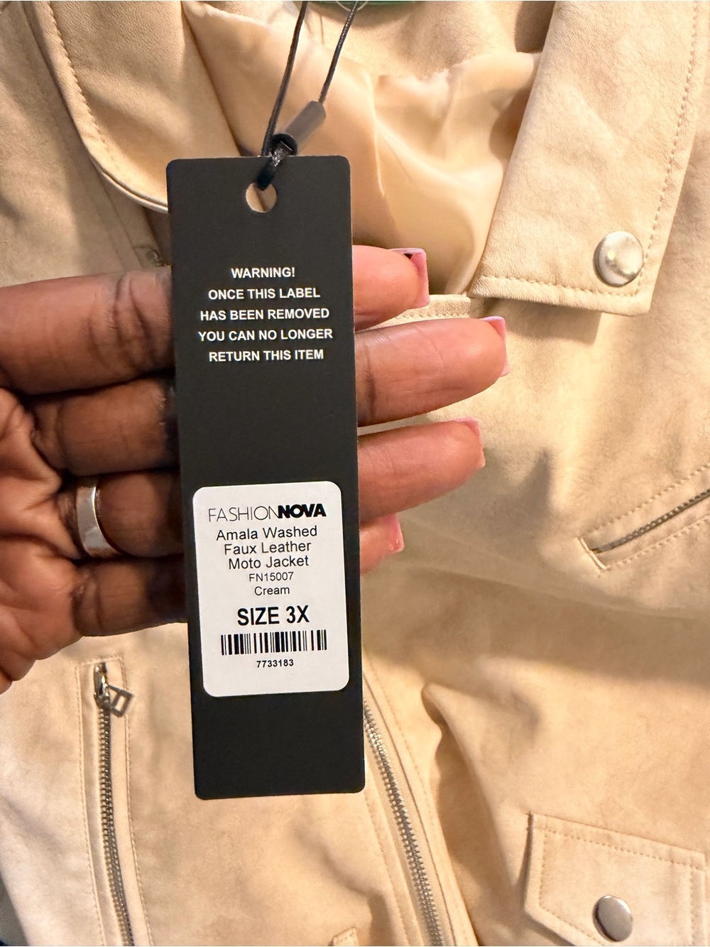 Fashion Nova Cream Cropped Moto Jacket with Belt - Picture 6 of 8